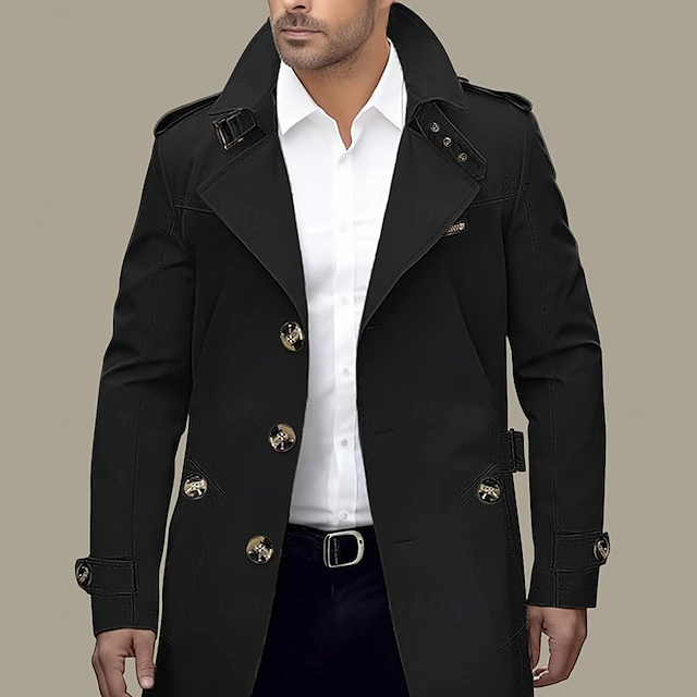 Men's Transition Jacket Trench Coat Outdoor All Seasons Polyester Windbreaker Outerwear Clothing Apparel Streetwear Plain Front Pocket Lapel Single Breasted 16