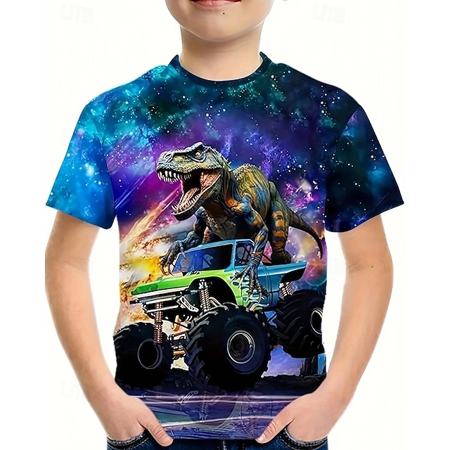  Chlapecké 3D Dinosaurus Tričko Košilky Krátký rukáv Léto Jaro Módní Základní Děti 4-12 let Tričkový Venkovní Ležérní Denní Běžný