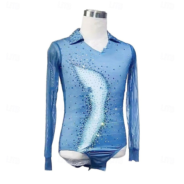  Costumi da pattinaggio artistico per ragazzi e uomini, alta elasticità, allenamento, competizione, abbigliamento da pattinaggio, classico, cristallo/strass, manica lunga, pattinaggio artistico sul