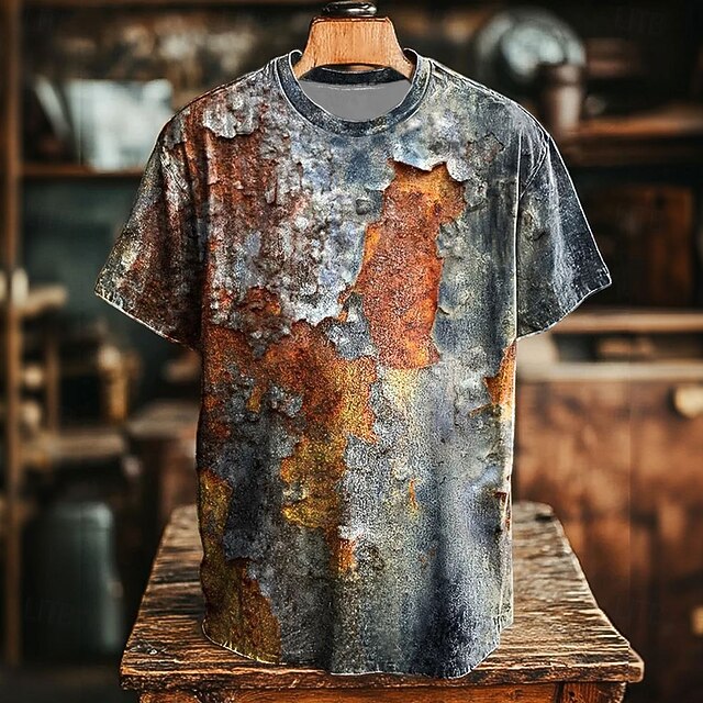 Men's Optical Illusion T Shirt Short Sleeve T shirt 3D Print Crew Neck Shirt Retro Vintage Vintage Retro Party Street Casual Blue Summer Spring All Seasons Clothing Apparel S M L XL XXL XXXL 4XL4