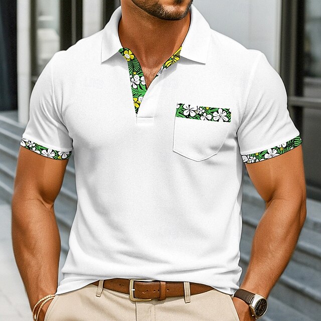 Men's Polo Shirts Golf Shirt Casual Sports Classic Short Sleeve Fashion Cool Color Block Buttons Summer Spring &  Fall Regular Fit White Polo Shirts4