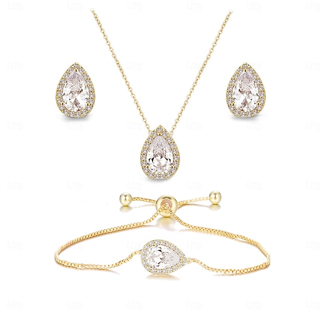  Brudesmykkesett 1 sett zirkon strass øredobber halskjede armbånd dame elegant stilig søtt smykkesett til bryllup spesiell anledning fest aftenantrekk