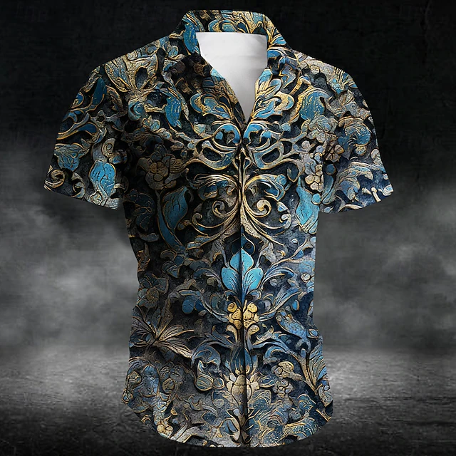 Men's Paisley Ethnic Flowers Shirt Summer Shirt Button Up Shirt Short Sleeve Vintage Retro Outdoor Vacation Dailywear Summer Spring Turndown 3D Print Collared Shirts Black4