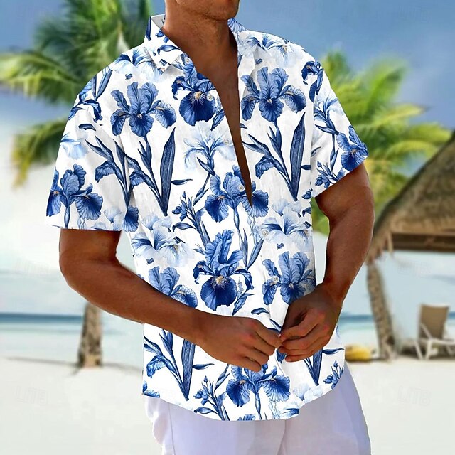 Men's Floral Print Flowers Shirt Summer Shirt Button Up Shirt Short Sleeve Fashion Casual Outdoor Vacation Dailywear Summer Spring Turndown 3D Print Collared Shirts White4