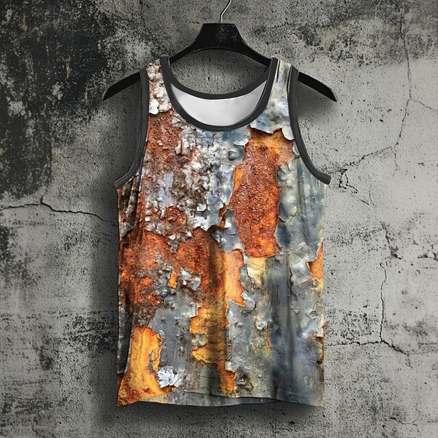 Men's Abstract T Shirt Vest Top Sleeveless T shirt 3D Print Crew Neck Round Neck Shirt Retro Vintage Vintage Retro Street Casual Daily Brown Summer Spring Clothing Apparel S M L XL XXL XXXL4