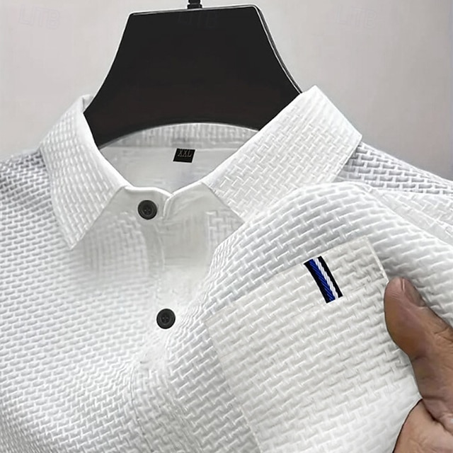  Herr Golftröja Golf pikétröjor Ledigt Sport Kavajslag Kortärmad Grundläggande Bekväm Slät Knappar Jacquard Sommar Normal Svart Vit Marinblå Blå Himmelsblå Mörkgrå Golftröja