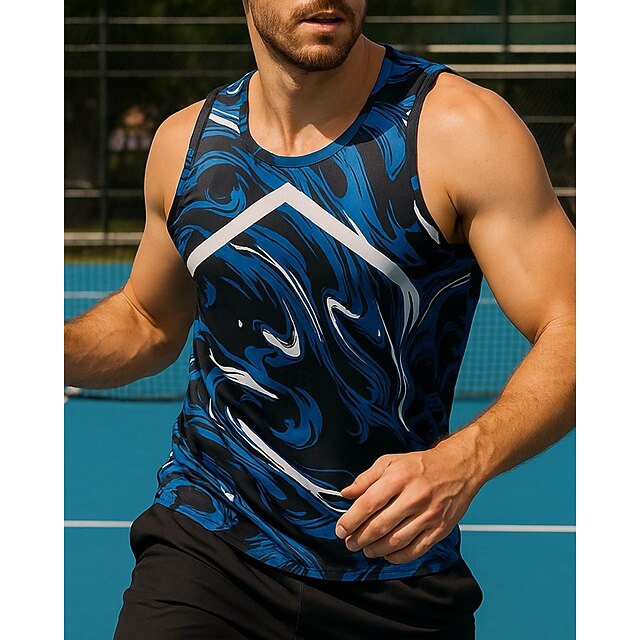 Men's Abstract Art Tennis Top Sleeveless Printing Quick Dry Breathable Tennis Golf Pickleball U Neck Vest / Gilet Blue Tennis Clothing4