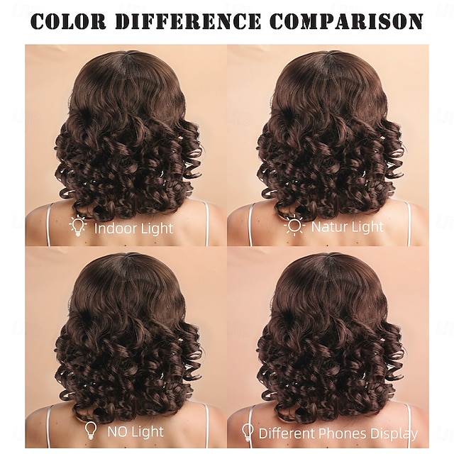  Perruque Synthétique Bouclé Ondulé Coupe dégradée Avec frange Fabriqué à la Machine Perruque 14 pouces A1 Cheveux synthétiques Femmes Élastique Classique Confortable Marron