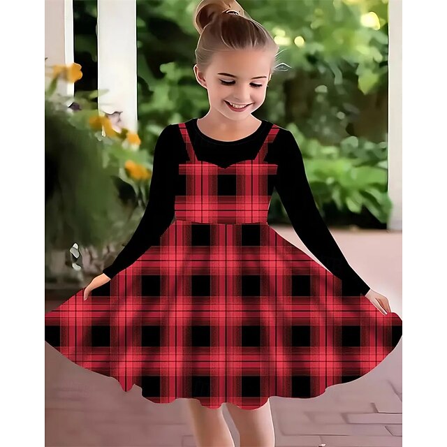 Girls' 3D Plaid Dress Long Sleeve Summer Spring Vacation Daily Holiday Princess Beautiful Sweet Kids 4-12 Years Casual Dress A Line Dress Knee-length Regular Fit2