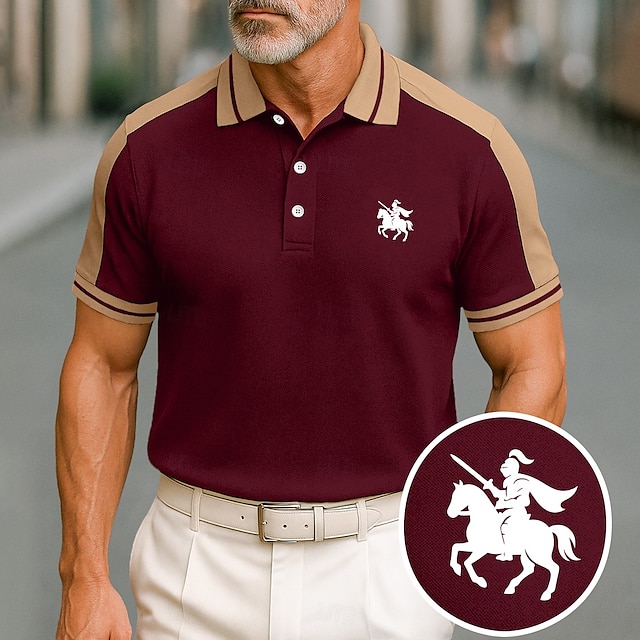  Herren Baumwoll-Poloshirt Golfshirt Geschäft Revers Kurzarm Mode Basic Farbblock Patchwork Bestickt Sommer Weinrot Schwarz Grün aschgrau Dunkel Blau Hellblau Baumwoll-Poloshirt