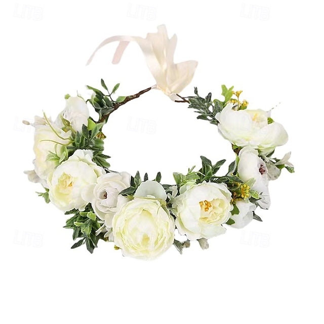 Corona Di Fiori Bohémien Con Foglie Verdi - Accessorio Fotografico Per Matrimoni E Feste