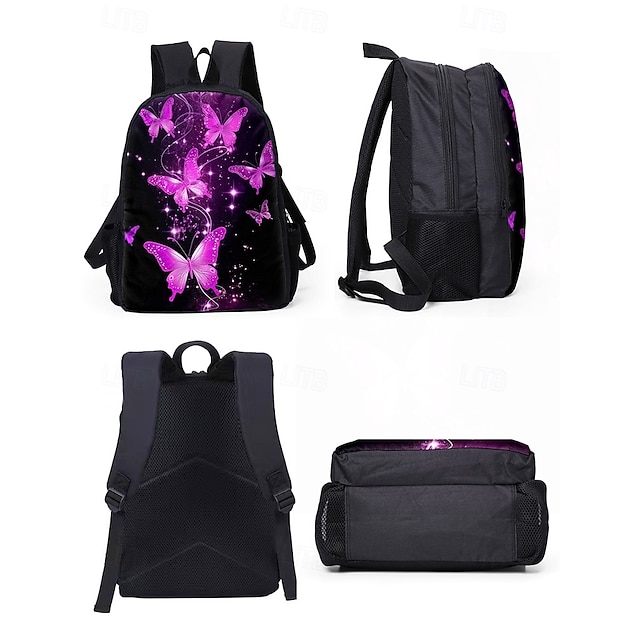 Backpacks For Girls School - Cute Butterfly Purple Backpack With Insulated Lunch Box Set, Large Size