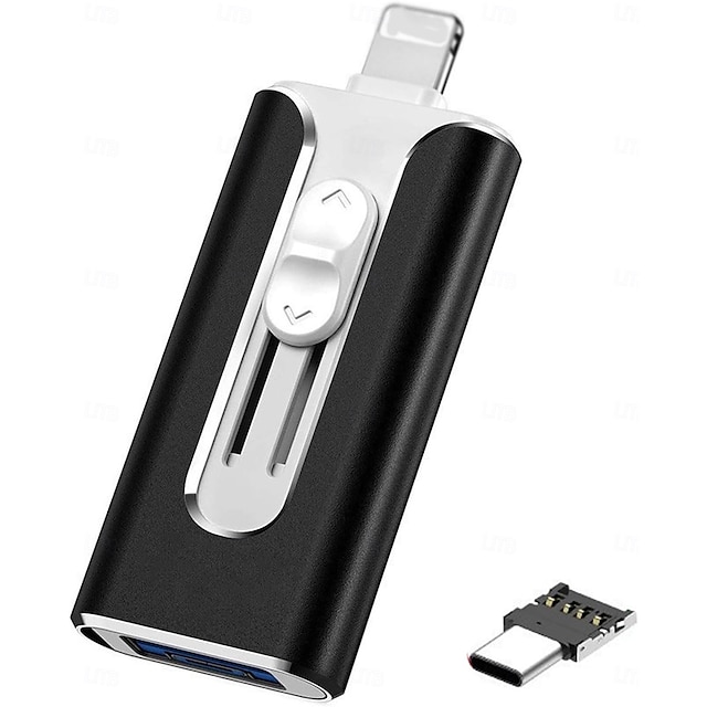  USB 8 Pin USB 3.0 4 in 1 Mobile Phone Computer U-Disk with Type-C Adapter, Memory Stick Storage for Easily Backup Photos Videos, Plug and Play