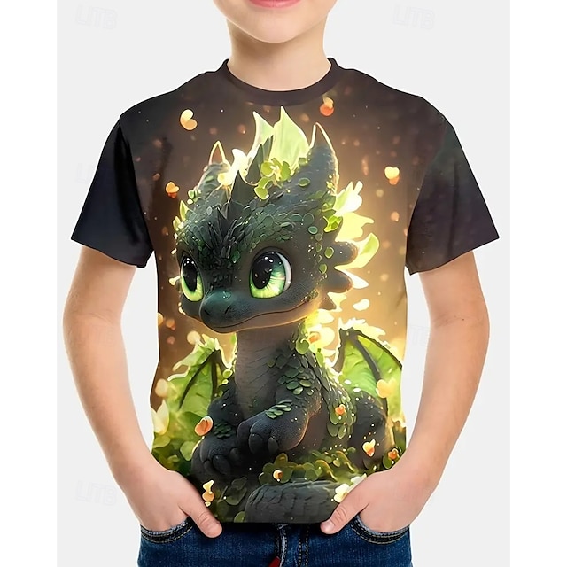  Jongens 3D Dinosaurus T-shirt Korte mouw Zomer Lente Modieus Basic Kinderen 4-12 jaar Strakke ronde hals Buiten Casual Dagelijks Normale pasvorm