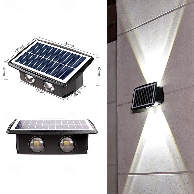  Solar Wall Lights Outdoor Up and Down Lights 4 Lamp Beads (Up 4/Down 4) Waterproof Outside LED Wall Washer Lighting for Step Wall Fence Yard Patio Garden Walkway Porch Decorations