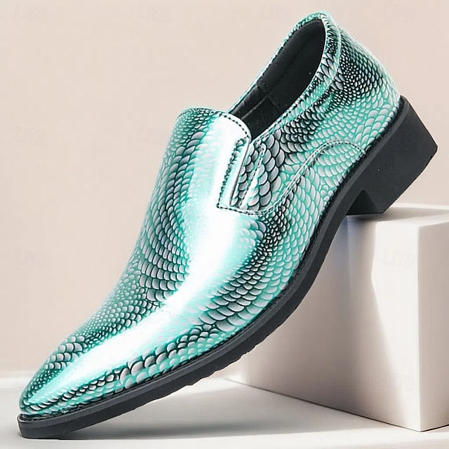  Chaussures à enfiler pour hommes à imprimé serpent métallisé turquoise - tendance, modernes, parfaites pour les sorties décontractées et les événements avant-gardistes