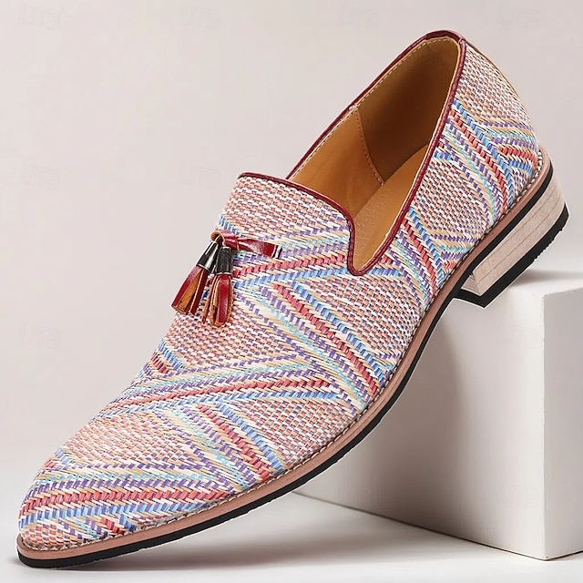  Herr Tofflor och Slip-Ons Promenad Affär Ledigt PU Läder Vävd nylon Andningsfunktion Bekväm Halksäker Loafers Vin Sommar Vår