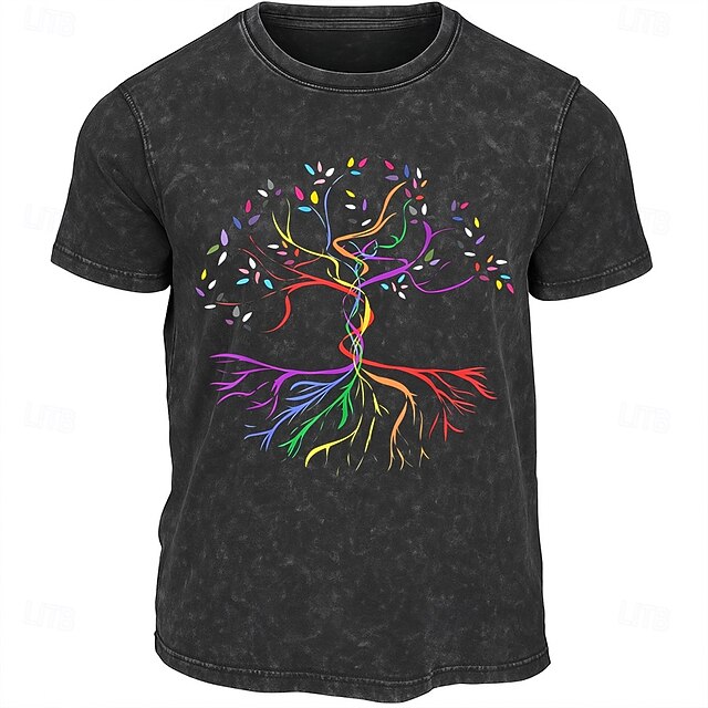 Men's Colorful Tree of Life Graphic T-Shirt | Vintage Washed Short Sleeve Tee for Hobbies & Lifestyle4