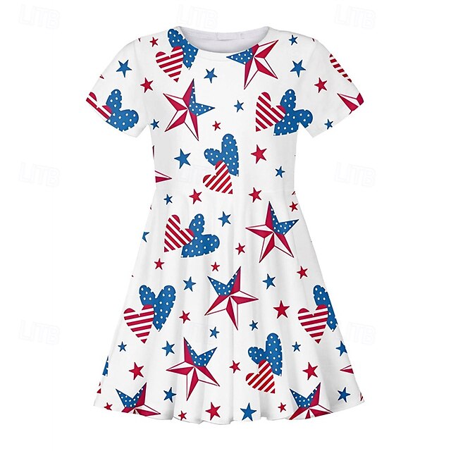 Girls' 3D Stars Dress Short Sleeve Summer Spring Vacation Daily Holiday Princess Beautiful Sweet Kids 4-12 Years Casual Dress Knee-length Regular Fit3