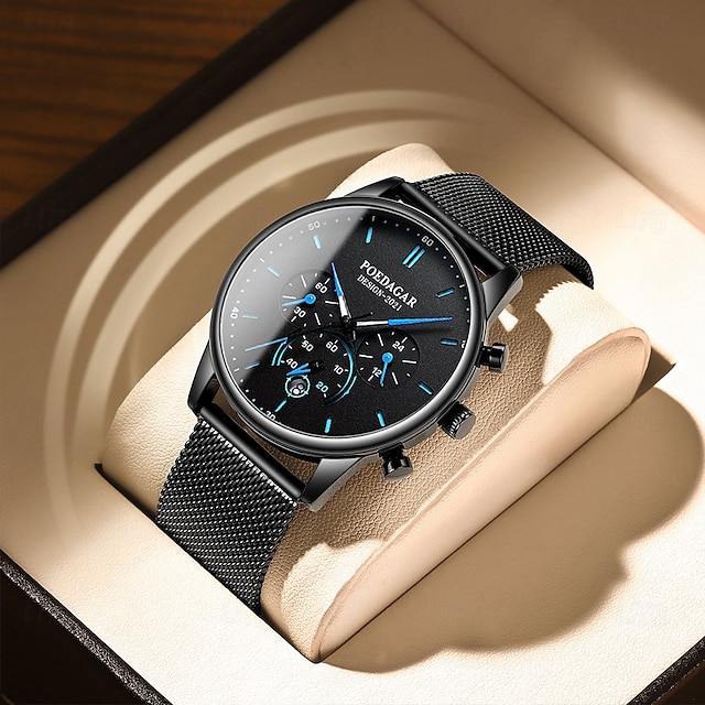  Reloj de moda para hombre, cronógrafo de acero inoxidable, malla de cuarzo, reloj de pulsera para hombre, resistente al agua, luminoso, fecha, relojes deportivos para hombre.