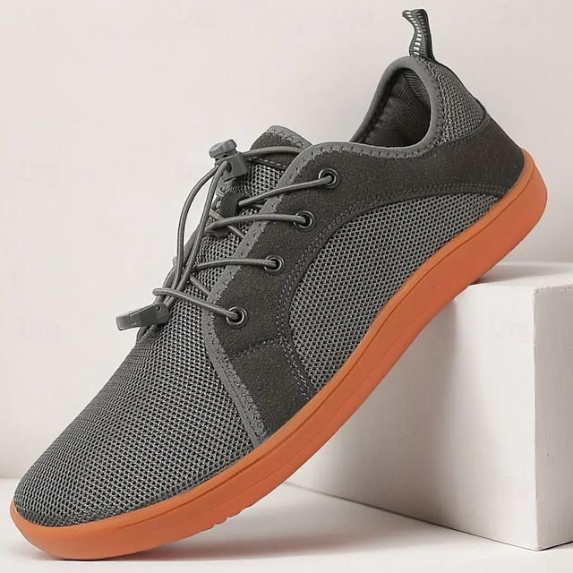  Sneakers da uomo in maglia grigia con suola arancione: scarpe casual traspiranti e leggere per spostamenti quotidiani, passeggiate e attività all'aperto