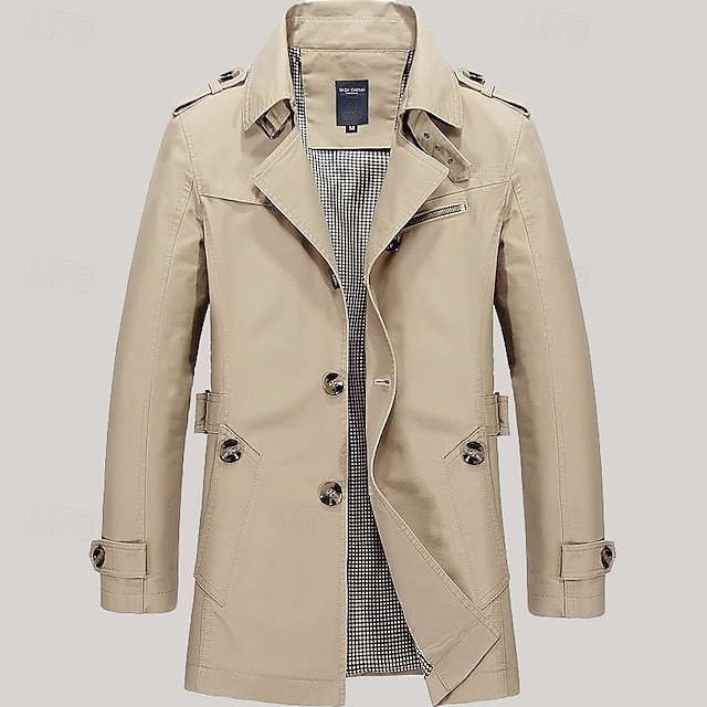  Herren übergangsjacke Trenchcoat Ausgehen Ganzjahres Windjacke Oberbekleidung Bekleidung Einfarbig Button-Down Umlegekragen Einreihig