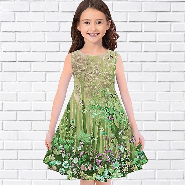 Girls' 3D Flower Dress Sleeveless Summer Spring Vacation Daily Holiday Princess Beautiful Sweet Kids 4-12 Years Casual Dress A Line Dress Knee-length Regular Fit4