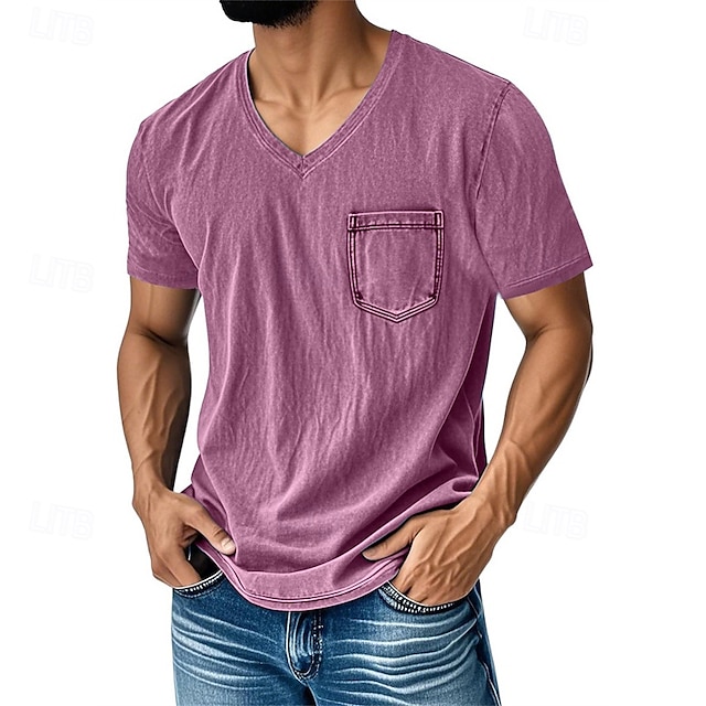  Bărbați Tricou Tricouri Cămașă cu mânecă scurtă Tee Top Manșon scurt În V Vară Simplu Modă Designer De Bază Buzunar Vacanță Stradă Ieșire Negru Bleumarin Albastru piscină Top tricou pentru bărbați