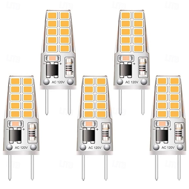  Lampadine a LED G8 dimmerabili 120 V T4 JCD tipo bispina attacco G8, 3 W equivalenti a lampadine alogene da 20 W-25 W, bianco caldo, per luce sottopensile, luce sottobanco, 5 pezzi