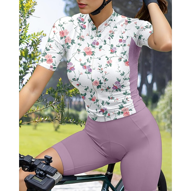  Mujer Maillot de Ciclismo Manga Corta Bicicleta Maillot Camiseta con 3 bolsillos traseros Filtro Solar Resistente a los rayos UV Transpirable Secado rápido Blanco Deportes Ropa