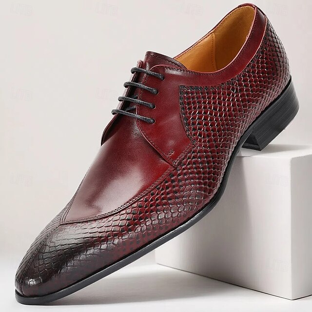  sapatos masculinos premium de couro de crocodilo bordô com cadarço e detalhes refinados para eventos black-tie e festas noturnas