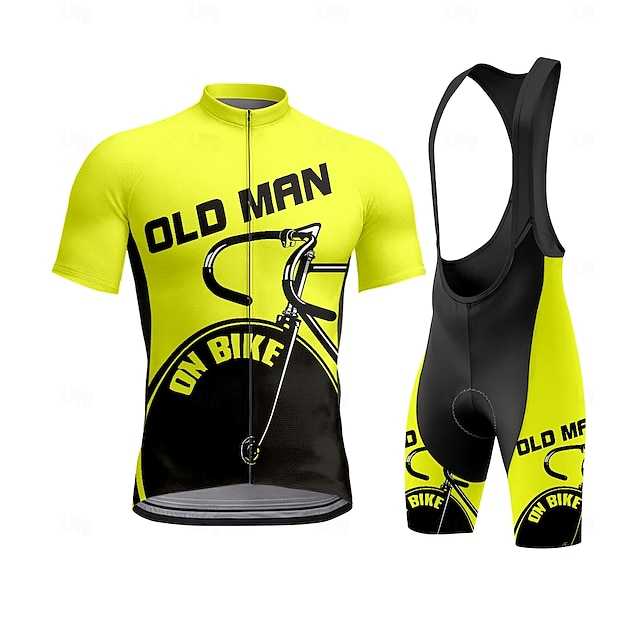  Herr Cykeltröja med Haklapp-shorts Kortärmad Gul Rubinrött Marinblå Cykel Träningsdräkter 3D Tablett Andningsfunktion Snabb tork Bakficka Polyester Elastan Lykra sporter Grafisk Geometrisk Kläder