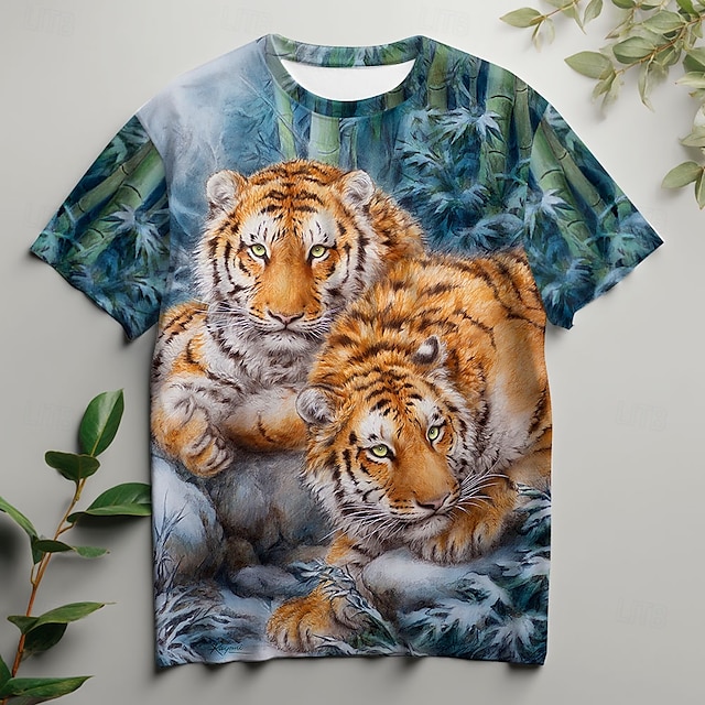  Kayomi Harai Herren 3D Tier Tiger T-Shirt Kurzarm T-Shirt 3D Druck Rundhals Shirt Mode übertrieben Alltag Party Straße Casual Blau Sommer Frühling Ganzjahreskleidung S M L XL