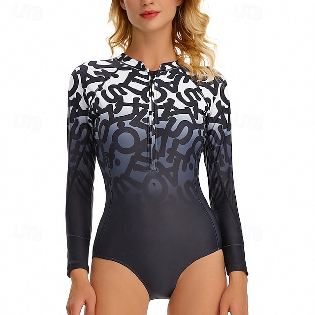  Dam Rash-guards Baddräkt UV Solskydd UPF50+ Långärmad Badkläder Baddräkt Dragkedja fram Simmning Surfing Strand Vattensport Tryckt Sommar Vår Höst