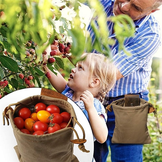  Borsa da raccolta in pelle e tela per esterni, borsa da foraggiamento nella giungla, marsupio portaoggetti da campeggio, borsa per la raccolta della frutta