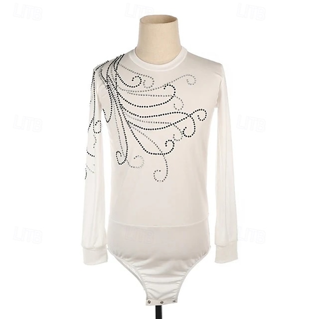  Trajes de patinaje artístico para hombres y niños, ropa de competición de entrenamiento de alta elasticidad, ropa clásica de patinaje sobre hielo de manga larga con cristales y diamantes de imitación.