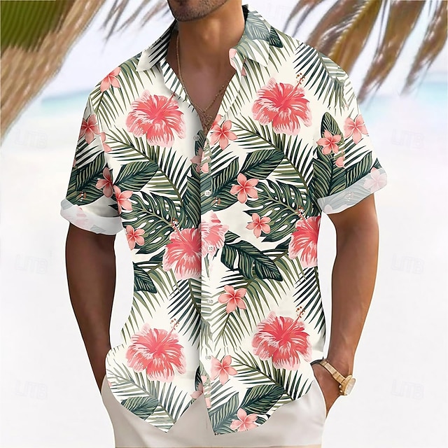  Miesten Kasvit Trooppiset kukat Palmu lehtiä Havaiji paita Button Up paita Havaijilaispaita Lyhythihainen Havaijilainen Lomakeskus Loma Pyhäpäivä Ranta-asut Kesä Kevät Sänkyjen avaus 3D-tulostus