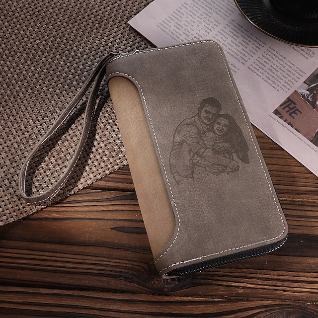  Personalized Photo Engraved Leather Wallet Custom Best Gift for Dad, Custom Text on Back, Two Colors, Father's Day, Birthday, Anniversary, Christmas Gift for Him, Personalized for Men