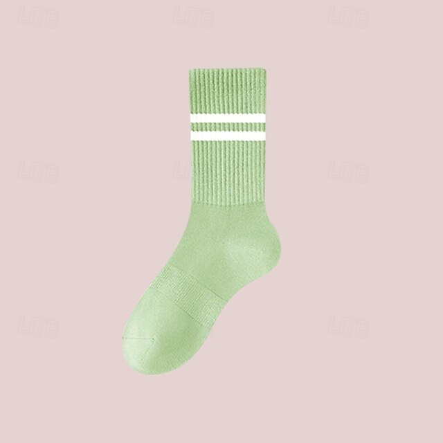  Sports Socks Tennis Socks 1 Pair Women's Socks Breathable Tennis Basketball Running Jogging Pickleball Sports Stripes Cotton Black White Blue