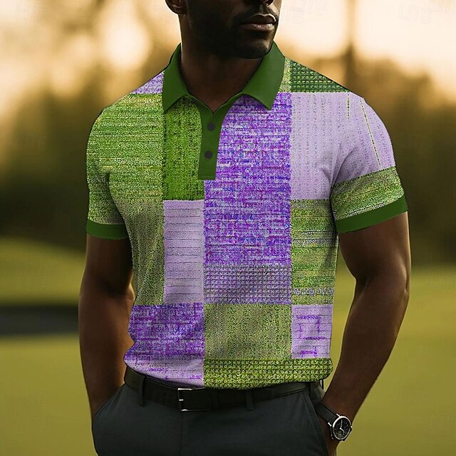  Homme Patchwork Polo Manche Courte Polos Chemises à Col Vêtement décontracté de travaile Extérieur Affaires Tenue quotidienne Impression 3D Été Bleu Orange Vert