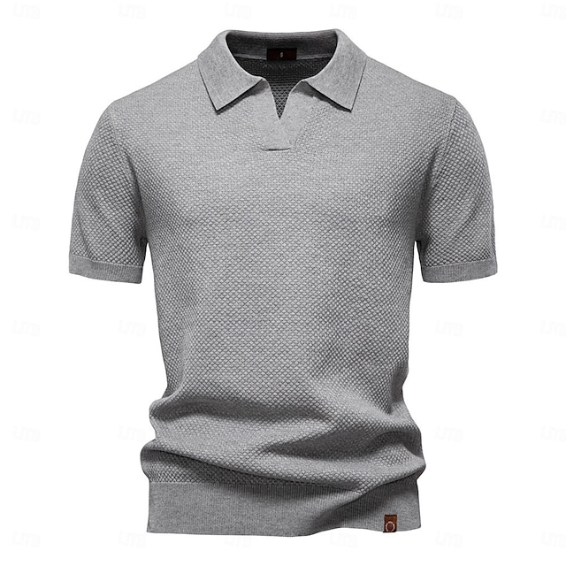  Herren Polo Strick-Polopullover Geschäft Lässig V Ausschnitt Kurzarm Formell Einfarbig Texture Neuheit Sommer Ganzjahres Hellblau Schwarz Weiß Marineblau Armeegrün Dunkelgray Polo