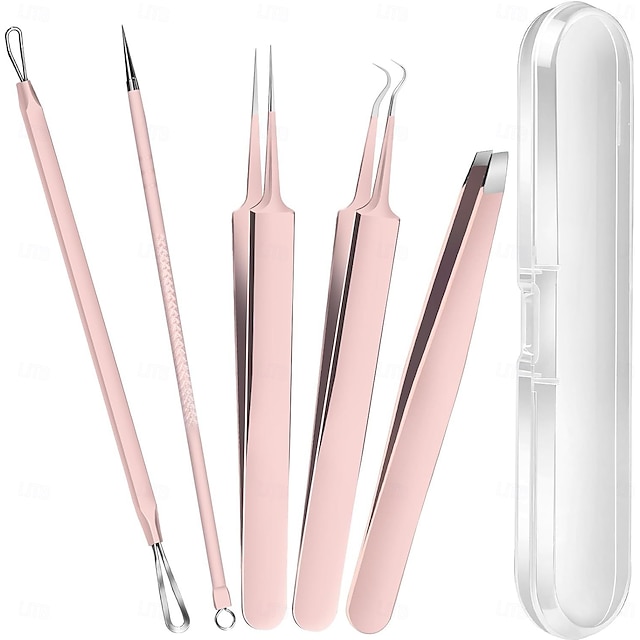  Blackhead Remover and Pimple Popper Tool Kit, Acne Extractor Set with Ingrown Hair Tweezers, Ultra-Fine Precision Tweezers, Blackhead Pore Cleaner Tools for Face, Stainless Steel