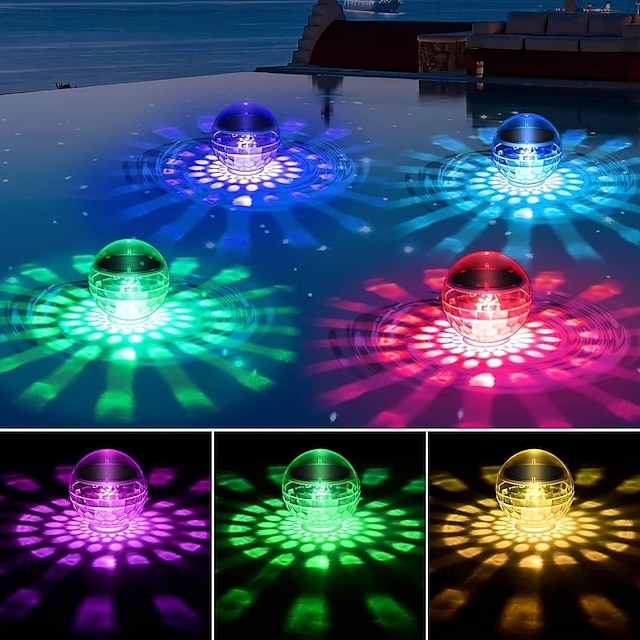  2 Pcs Underwater Lights Floating Pool Light Solar LED Color Changing Light IP67 Waterproof  for Outdoor Hot Spring Ponds Gardens and Hot Tub Fountain Lights at SPA Parties