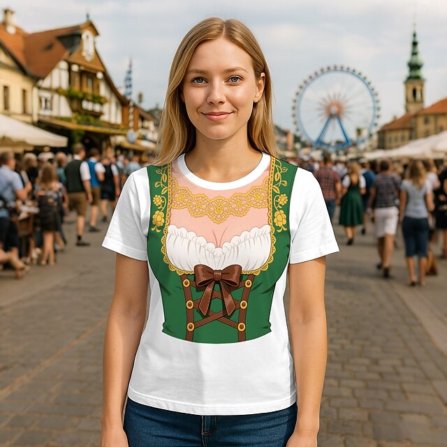  Oktoberfest Stampa Dirndl T-shirt bavarese Monaco Tedesco Grafico Per Per donna Adulti Birra Oktoberfest Stampa 3D Casual Quotidiano