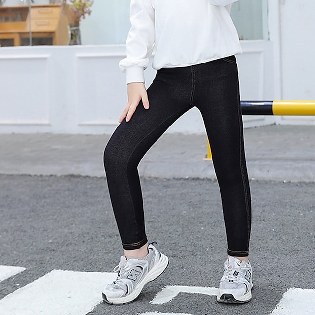  Kids Girls' Leggings Solid Color Daily School 4-12 Years Spring Black Navy Blue