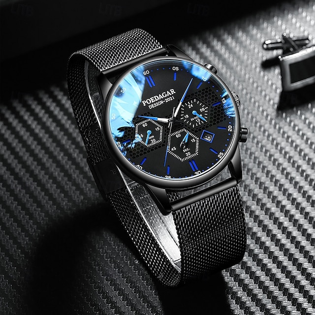  635 Herren Multifunktions-Quarzuhr – wasserdicht, leuchtendes Zifferblatt, Kalender, Stoppuhr, modisches Edelstahlarmband, Business- & Casual-Stil