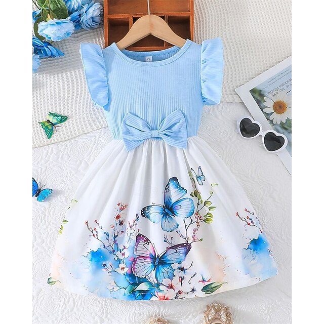  Copii Fete Rochie Fluture Manșon Lung În aer liber Casual Bufantă Nodul cravatei Modă Adorabil Poliester Lungime Genunchi Rochie casual Rochie A line Vară Primăvară 4 ani + Galben Roz Îmbujorat Roșu