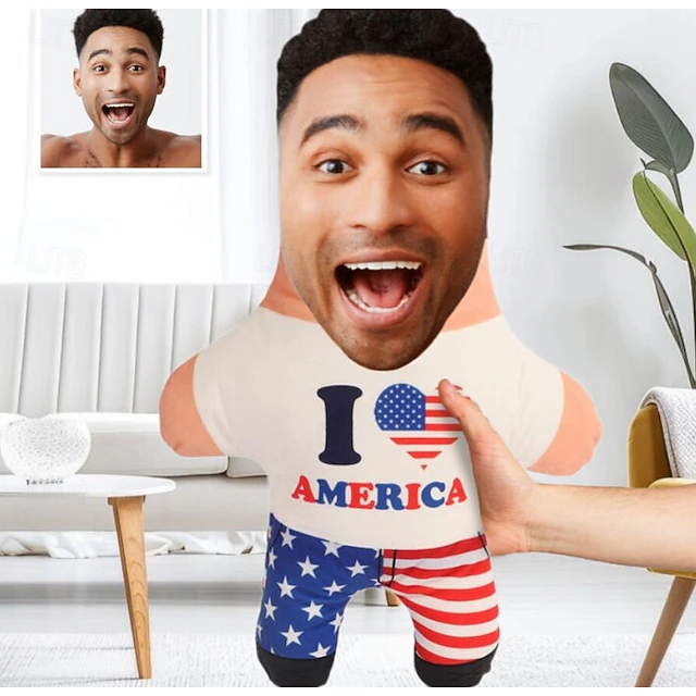 Custom Face Pillow 4th of July Cushions Patriotic Personalized Gift Photo I Love America Independence Day Customized Gift Ideas in Various Sizes with Insert 8