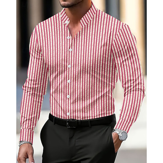  Per uomo Camicia Camicia Estiva Camicia casual Camicia da Spiaggia Camicia con Bottoni Nero Bianco Rosa Verde militare Manica Lunga Semplice Collo alla coreana Vacanza Camicia hawaiana Bottoni