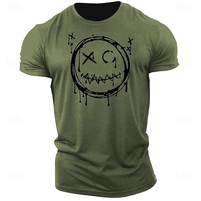  Herr Tecknat Grafiska tryck Rolig Le ansikte T-shirt Grafiska utslagsplatser Bomull Kortärmad Grafisk Skjorta Heather Grey Svart Vit Bekväm t-shirt Utomhus Gata Modedesignerkläder